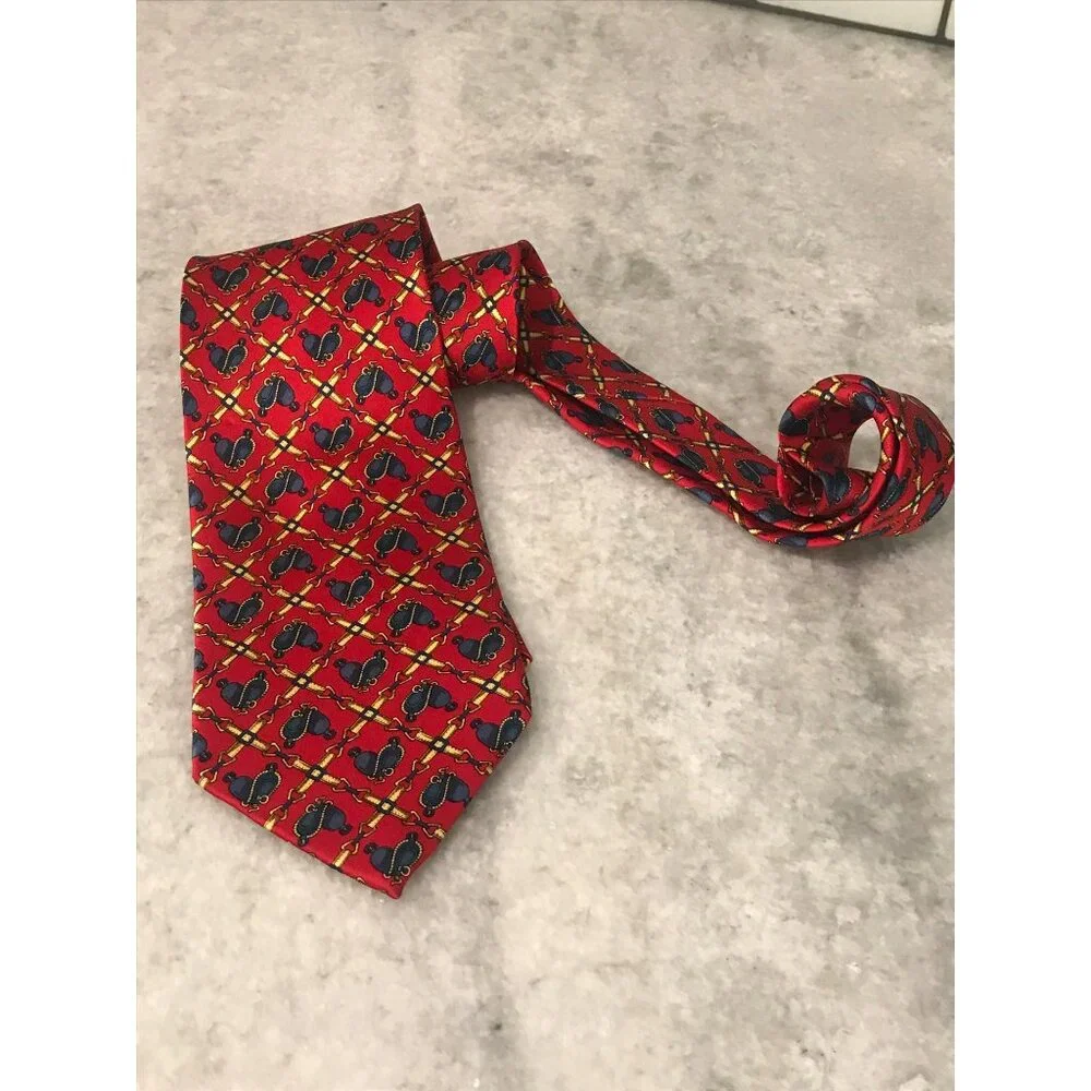 Sinsabang Pure Silk Tie‎ Mens Red Equestrian Saddles Festival Formal
